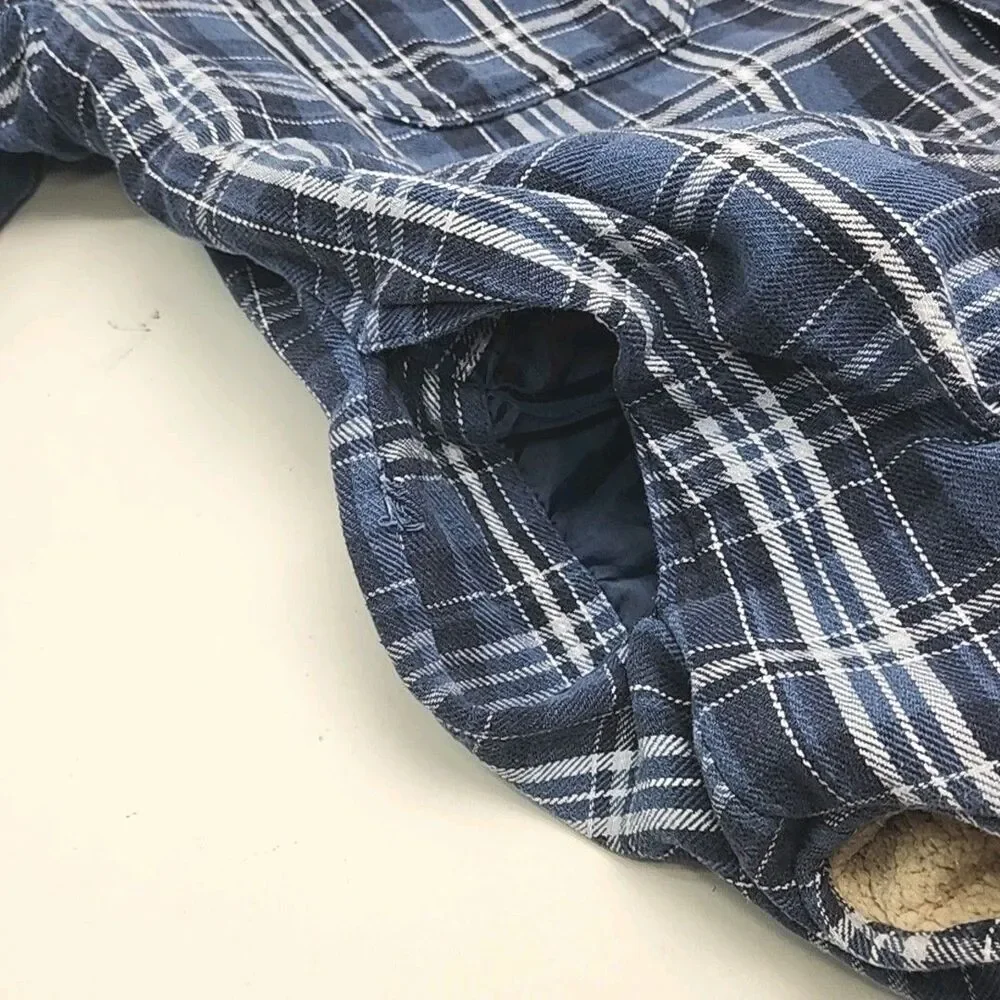 Levi's Flannel Shirt Jacket Blue Plaid Sherpa Lined Men Sz XL Button Pocket